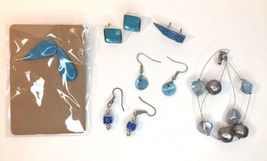 Mixed Jewelry Lot Vintage to Now Shades of Blue 5 Pairs Earrings /  1 Bracelet - £9.51 GBP