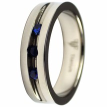 Men&#39;s Titanium Wedding Band Channel Set Dark Blue Faux Stone Ring Sizes ... - $152.10 MXN