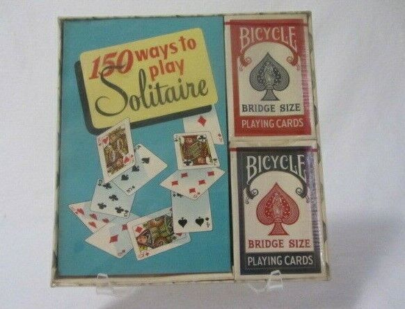 VTG 1950 BICYCLE SOLITAIRE SET 150 WAYS TO PLAY SOLITAIRE BOOK 2 DECK SEALED MIB - $33.44