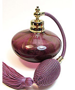 Mouth blew art perfume bottle with purple (Lavender) tassel spray attach... - $59.95