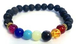 Rainbow Rea Lava Stone Chakra Bracelet Stretch Womens Mens Jewelry Healing JL688 - £7.50 GBP