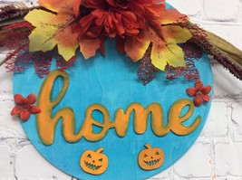 Home Fall  Sign Autumn floral blue Wall Door Porch round handmade 9&quot; New - £8.94 GBP