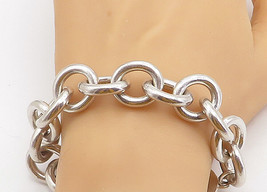 CAROLEE 925 Silver - Vintage Chunky Circle Link Shiny Chain Bracelet - BT1546 - £269.70 GBP