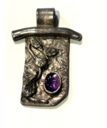 Vintage Handcrafted Silver Pendant with Polished Amethyst Stone - $38.96 CAD