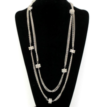 Silver Multi Strand Scrolled Drum Like Bead Necklace Silver Plated 2 Strand 15&quot; - £3.10 GBP