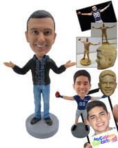 Personalized Bobblehead Dude Wearing A Jacket And Jeans With Trendy Sneakers - L - £72.74 GBP