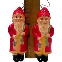 Pair Antique Celluloid Santa Claus Xmas Ornaments Belsnickles Modified 4-1/2&quot; - £73.28 GBP