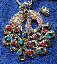 New Betsey Johnson Necklace Peacock Multicolor Rhinestone Shiny Decorati... - $14.99
