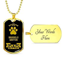 Dog Lover Gift Brussels Griffon Dad Dog Necklace Engraved 18k Gold Dog Tag W 24&quot; - £48.23 GBP