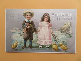 Easter Postcard Antique 1900&#39;s Dressed Up Child Boy and Girl with Easter... - £11.98 GBP