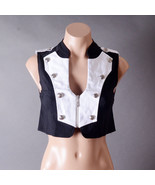 Black White Military Steampunk Goth Punk Colorblock Zip Up Crop Top Vest... - $19.99