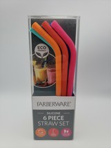 Farberware 6 Piece Large Eco Friendly Reusable Silicone Straw Set - $8.45