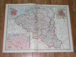 1908 Original Antique Map Of Belgium / Antwerp Brussels Inset Maps / Luxembourg - £15.19 GBP