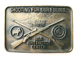 NRA Brass Belt Buckle Shooting For Our Future 3-1/2&quot; x 2-3/8&quot; Rifles Hun... - $14.50