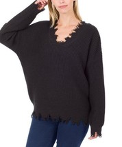 MSRP $25 Zenana Black Drop Shoulder Distressed Sweater Black Size XS NWOT - $11.39