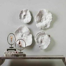 4 Organic Coastal Beach Sea Coral Wall Sculpture Decor Aged White - £251.51 GBP