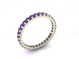 Purple Amethyst Round Gemstone Full Eternity Wedding Women Silver Dainty Band - £49.83 GBP