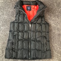 Gap Puffer Vest Womens Size Small Black Red Down Fill Full Zip Y2K 00s VINTAGE - £13.15 GBP