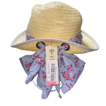 Kate Landry Straw Sun Hat with floral scarf tie bow at back NWTs - £22.36 GBP