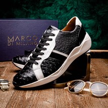 Lyon II Genuine Ostrich and Calfskin Fashion Sneaker Black / White image 10