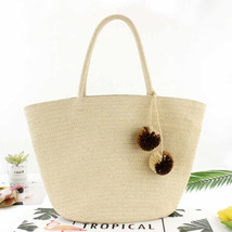 Rattan colored hair ball wild straw bag shoulder bag grass woven beach vacation  - £23.00 GBP