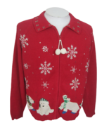 Heirloom Women Ugly Christmas Sweater vintage polar bears zip up snowbal... - $39.59