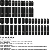 &quot;50-Piece 1/4 Inch Drive Impact Socket Set: SAE/Metric, Standard/Deep - £37.09 GBP