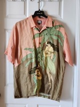 Tommy Bahama Hula Girl Shirt Mens Large Linen Aloha Tiki Ukele Camp Hawaiian - £51.75 GBP