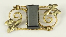 Vintage Costume Jewelry AMCO 1/20 12KT Gold GF Hematite Ribbon Bow Brooch Pin - £22.61 GBP