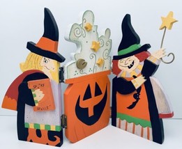 Vintage Midwest Of Cannon Falls Halloween Decor Witches Jack O Lantern Hinged - $22.23