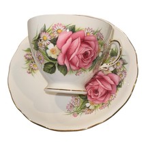 Footed Tea Cup &amp; Saucer Royal Vale Ridgway Pink Rose Gold Bone China Eng... - $34.62