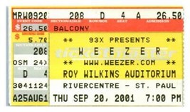 Weezer Concerto Ticket Stub Settembre 20 2001 St.Paul Minnesota - £35.66 GBP
