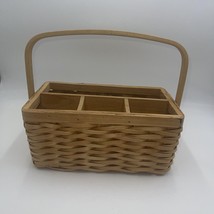 Vintage Woven Wicker Utensil Napkin Caddy Holder w/ Handle Picnic Table ... - $29.65