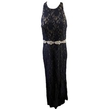 City Triangles Prom Dress Dark Navy Blue Lace Cutout Silver Rhinestone Junior 9 - £51.32 GBP