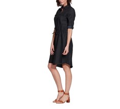 Gloria Vanderbilt NWT Ashleigh Black Dress Drawstring Roll Tab Sleeves M - £18.39 GBP