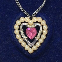 Pink Crystal Heart Pendant Avon Silver Tone Chain - £8.79 GBP