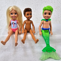 Barbie Chelsea Dolls Lot of 3 Merboy Green Hair Blonde Chelsea Brown Hair Boy - $18.48