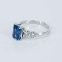 1.25Ct Emerald Cut Aquamarine &amp; Diamond Engagement Ring in 14k White Gold Finish - £68.41 GBP