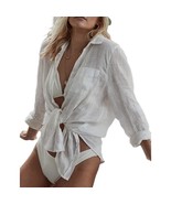 Long Sleeve Beach Shirt Blouses Women Turn Down Collar Bikini Bathing Su... - £34.59 GBP