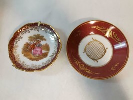 Vtg Limoges Plates Set of 2 Red Gold Couple Courting Victorian Style Collectible - £23.97 GBP