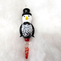 Christmas Penguin Ornament Glass w Icicle Top Hat Bow Tie Bird Hanging Handmade - $11.97