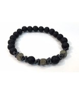 Black Lava Bead &amp; Semi-Precious Stone Stretch Bracelet - $20.00