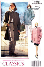 Misses&#39; Loose-Fitting COAT 1990 Vogue Pattern 7872 Sizes 6-8-10 UNCUT - $15.00