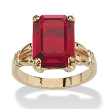 Womens 14K Gold Plated Birthstone Ruby Emerald Cut Ring Size 5 6 7 8 9 10 - £63.94 GBP