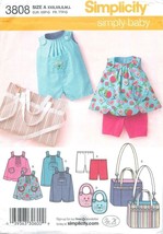 Simplicity Sewing Pattern 3808 Babies Top Romper Bib Diaper Bag Shorts XXS-L - $7.64