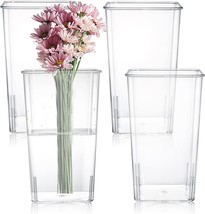 Suwimut 4 Pack Acrylic Flower Vase, Clear Sq.Are Tapered Table Flowers Vase - £25.43 GBP