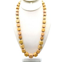 Beige Boxwood Cube Bead Necklace, Bohemian Strand Wooden Beads, Lightweight - £22.07 GBP