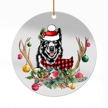 Cute Norwegian Elkhound Dog Antlers Reindeer Christmas Ornament Acrylic Gift - £13.49 GBP