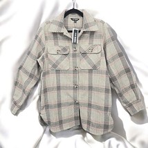 Steve Madden Shacket Women Medium Cream Brown Plaid Button Up Oversize Shirt NWT - £25.24 GBP