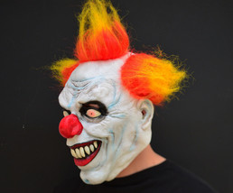 Halloween Clown Mask with hair Creepy Costume  Killer Clown ORANGE HAIR CLOWN - £15.17 GBP